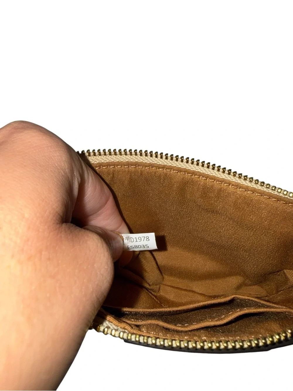COACH Corner Zip Wristlet in Signature Canvas with Center Stripe - Khaki/Cream